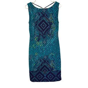 Hale Bob Sheath Dress Sleeveless Strappy Blue Purple Green Geometric Small